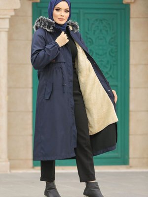 Kürklü Lacivert Parka