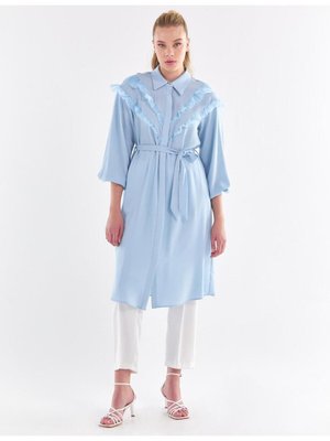 Fırfırlı Truvakar Kol Tunik Buz Mavisi