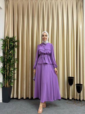 Lila Bel Bağcıklı Etekli Takım