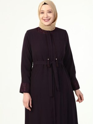 Yakası Ve Kolu Dantel Detaylı Büyük Beden Yazlık Ferace