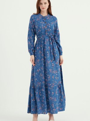 Floral Desenli Uzun Kollu Maksi Modest Elbise
