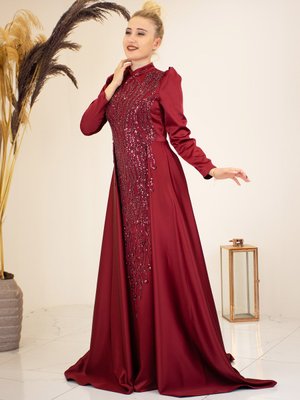 Bordo Damla Tesettür Abiye Elbise Bordo Damla Tesettür Abiye Elbise