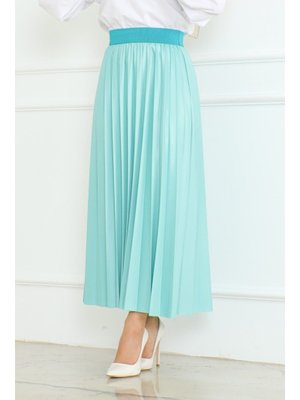 Mint Deri Görünümlü Piliseli Etek