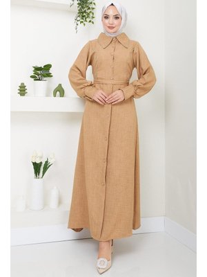 Bej Boncuklu Sofia Elbise