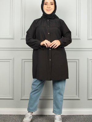 Siyah Kolu Bağcıklı Gömlek