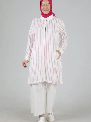 Fuşya Büyük Beden Çizgili Kap Fuşya Büyük Beden Çizgili Kap