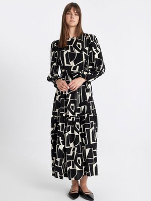 Bisiklet Yaka Baskılı Uzun Kollu Elbise D3903axns