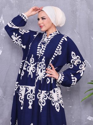 Uzun Ve Yazlık Elbise Viskon Kumaş Önü Düğmeli Çiçekli Desen Renk