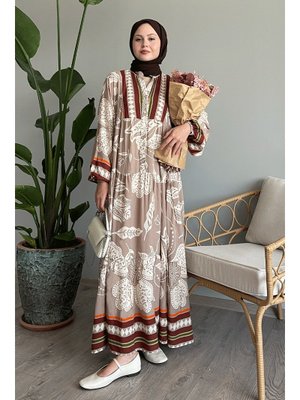 Renkli Salaş Kiremit Viskon Elbise