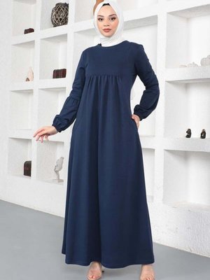 Balon Kol Spor Lacivert Elbise