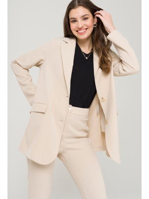 Bej Mono Yaka Rahat Kalıp Astarsız Blazer Ceket Bej Mono Yaka Rahat Kalıp Astarsız Blazer Ceket