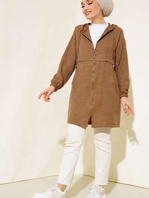 Kapüşonlu Keten Kap Kahve Kapüşonlu Keten Kap Kahve