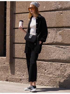 Punto Dikişli Denim Ceket Siyah