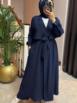 Kadın Lacivert Kuşaklı Pantolonlu Takım T