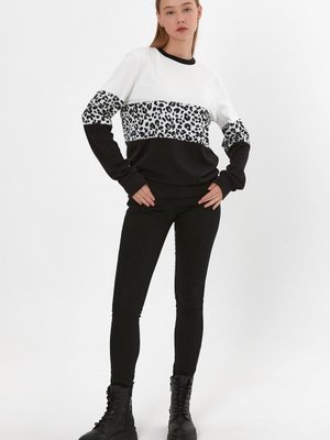 Ekru Leopar Desenli Sweatshirt Ekru Leopar Desenli Sweatshirt