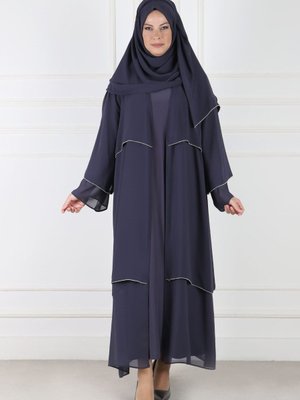 Büyük Beden Double Şifonlu Taşlı Abaya Füme Büyük Beden Double Şifonlu Taşlı Abaya Füme
