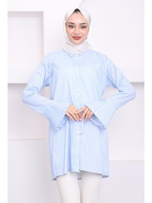 Bebe Mavi Çift Düğmeli Çizgili Kol Piliseli Tunik Bebe Mavi Çift Düğmeli Çizgili Kol Piliseli Tunik