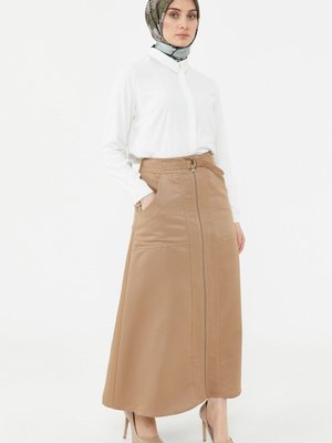 Camel Fermuar Detaylı Ve Cepli Etek