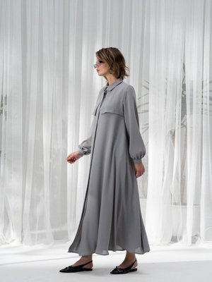 Kapaklı Ferace Gri Bol Kalıp