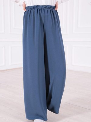 İndigo Beli Lastikli Salaş Ayrobin Pantolon