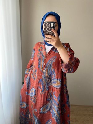 Desenli Keten Elbise Yazlık