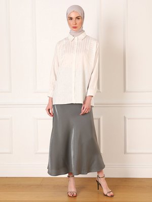 Beyaz Simli Şerit Detaylı Şık Bluz & Gömlek