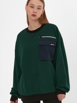 Yeşil Cep Detaylı Oversize Sweatshirt Yeşil Cep Detaylı Oversize Sweatshirt