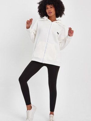 Beyaz Fermuarlı Kapüşonlu Sweatshirt Beyaz Fermuarlı Kapüşonlu Sweatshirt