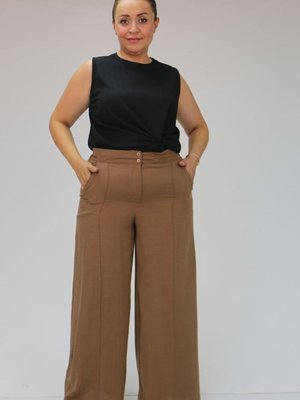 Sütlü Kahve Büyük Beden Çimalı Keten Airobin Pantolon