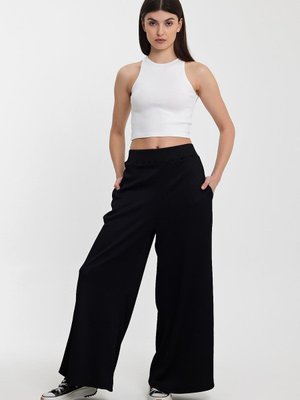 Siyah Beli Lastikli Fitilli Kumaş Palazzo Pantolon Siyah Beli Lastikli Fitilli Kumaş Palazzo Pantolon