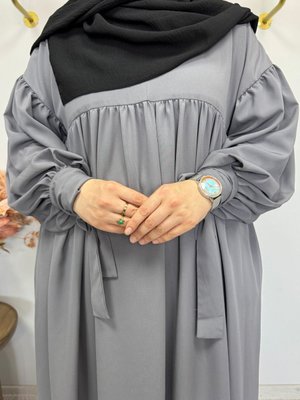 Robalı Bilekleri Bağcıklı Elbise Ferace Yaka Fermuarlı Butik