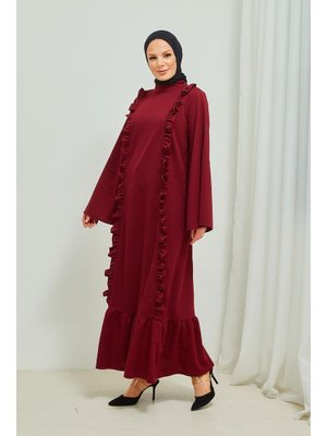 Bordo Fırıfır Detaylı Elbise Abaya Bordo Fırıfır Detaylı Elbise Abaya