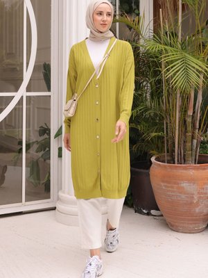 Yağ Yeşili Soğuk İplik Merserize Hırka