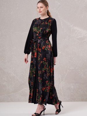 Fermuar Detaylı Düğmeli İpek Elbise Siyah