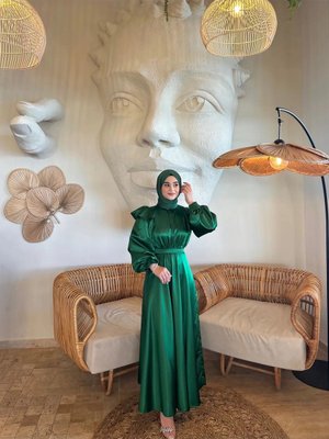 Cindy Zümrüt Yeşili Abiye Elbise