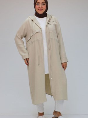 Taş Büyük Beden Keten Kapüşonlu Kap