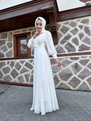 Şifon Kumaş Yıldız Beyaz Nikah Elbisesi Şifon Kumaş Yıldız Beyaz Nikah Elbisesi