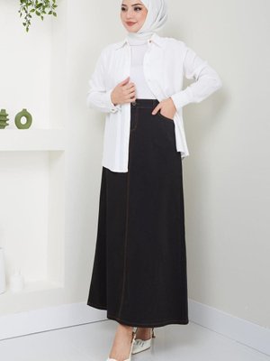 Dar Kesim Klasik Kot Etek Siyah