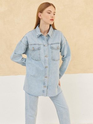 Taş Detaylı Denim Takım E