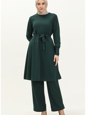 Kuşaklı Tunik Pantolon İkili Takım Zümrüt Yeşili Kuşaklı Tunik Pantolon İkili Takım Zümrüt Yeşili