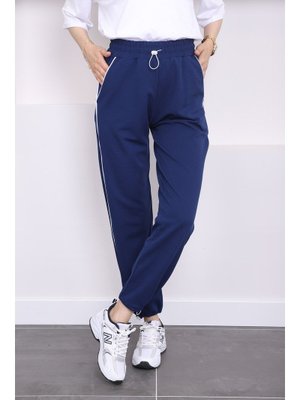 Lacivert Bel Paça Lastikli Cepli Pantolon