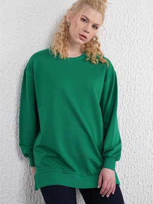 İki İplik Basic Benetton Yeşili Sweatshirt