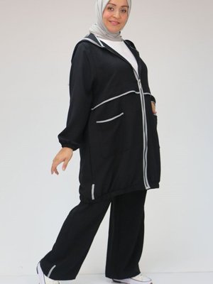 Siyah Gri Büyük Beden Biye Detaylı Pantolonlu Takım Siyah Gri Büyük Beden Biye Detaylı Pantolonlu Takım