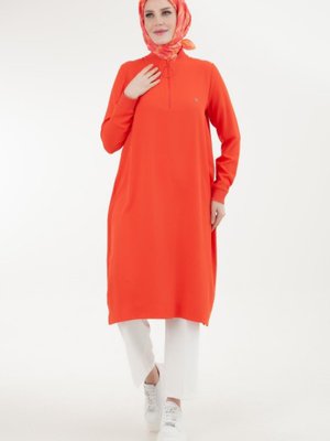 Armine Trend Ribanalı Fermuarlı Krep Kumaşlı Tunik Oranj