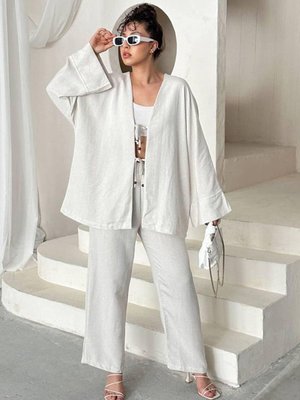 Bej Kimonosu Bağcıklı İkili Takım