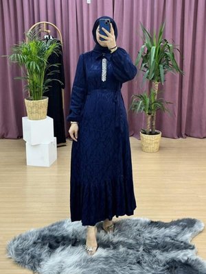 Ksrg Jakarlı Yakası Taşlı Elbise