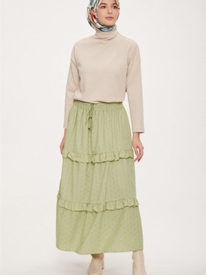 Katlı Brode Etek Mint