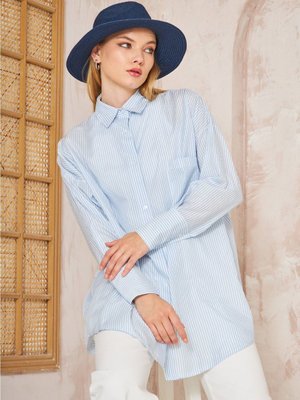 Oversıze Çizgili Gömlek Mavi Oversıze Çizgili Gömlek Mavi