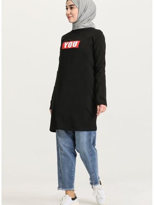Baskılı Tunik Siyah Baskılı Tunik Siyah