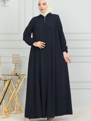 Robalı Pileli Medine Ipeği Lacivert Ferace Robalı Pileli Medine Ipeği Lacivert Ferace